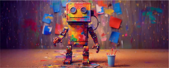 Colorful toy robot with confetti