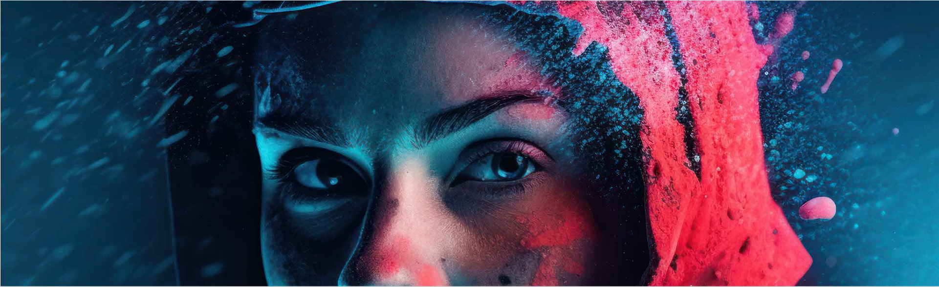 Creative portrait with blue and pink color splash